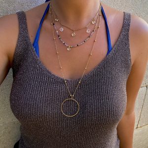 Sautoir Éclipse en acier inoxydable doré avec pendentif cercle