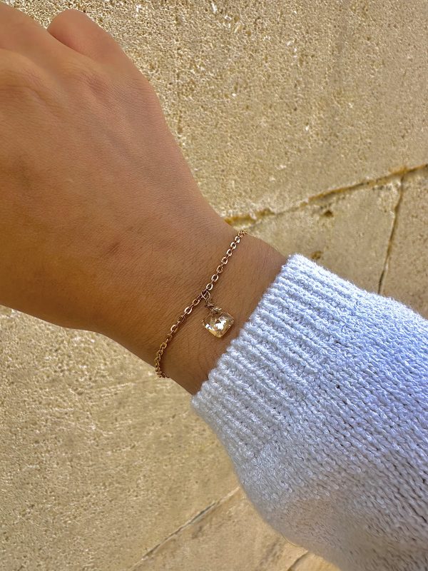 Bracelet losange cristal champagne ou blanc en acier inoxydable doré – Thaïs Jewels